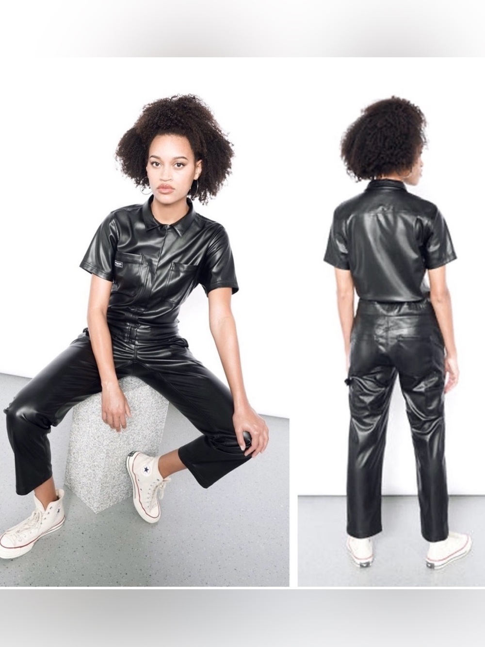 Wild fang Black Faux Leather Short-Sleeve Jumpsuit unisex size medium